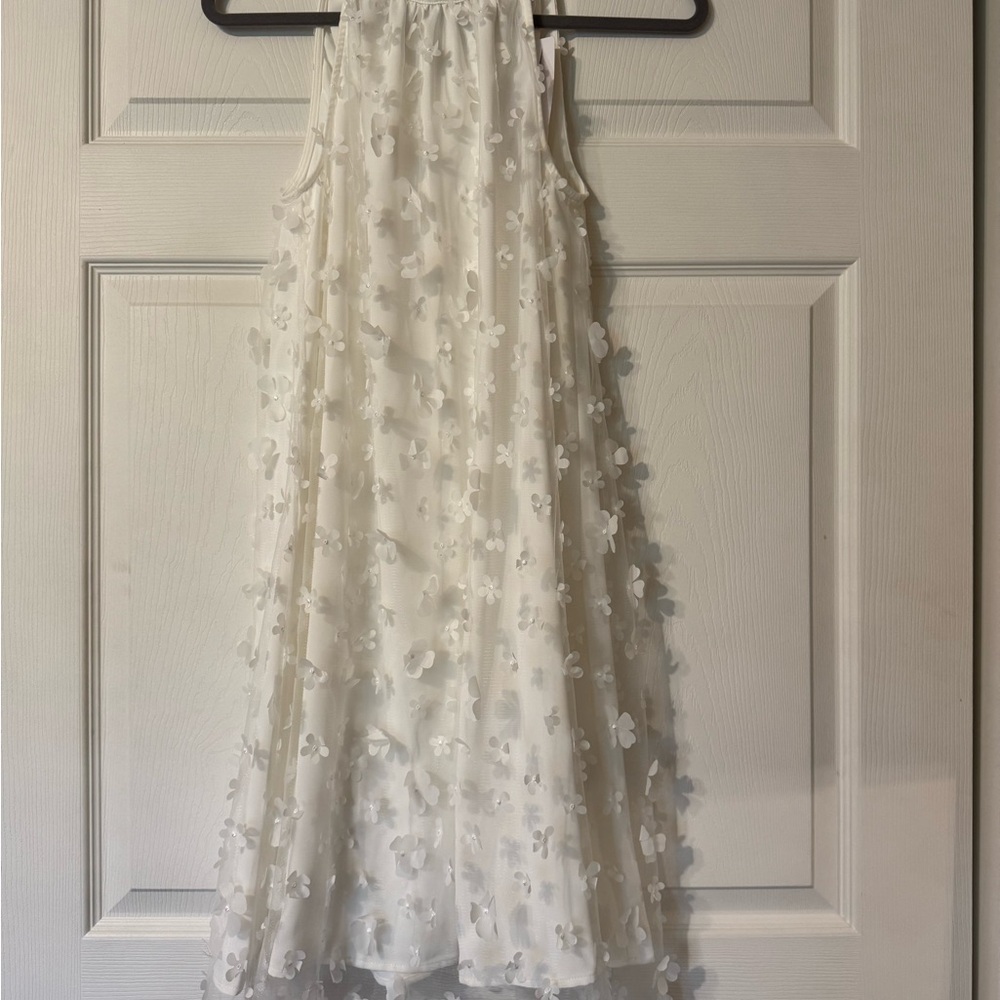Sleeveless Ivory Midi Dress with 3D Floral Appliqués